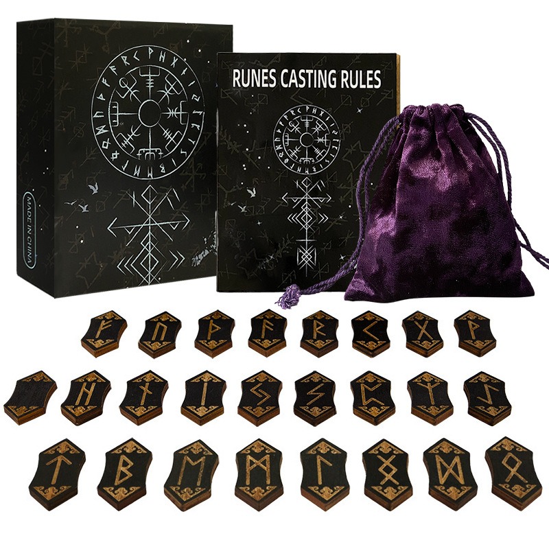 24 PCs Rune + bolsa de torage + manual de instrucciones