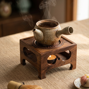 Base Calentadora de Teteras de Madera Vintage, Cuadrada, con Soporte para Velas de Té y Placa de Cobre Calada para Salón de Té - Product Image 5