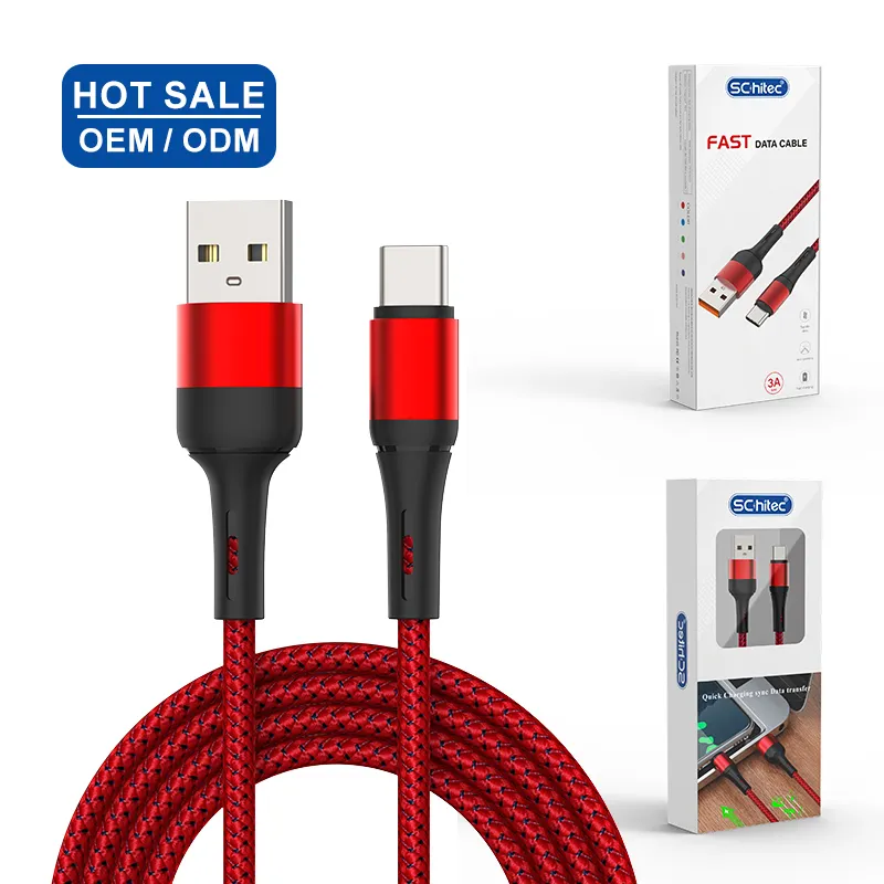 Schitec Factory ODM OEM 1m 3.3ft nylon tressé câble usb type c charge câble usb rapide pour le chargement des appareils mobiles