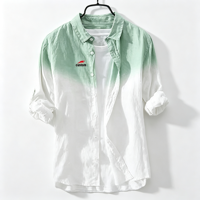 Chemise homme haut de gamme à manches longues en coton biologique certifié, imprimé chinois, teinture dégradée, boutonnée, pour l'automne