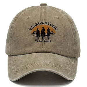 New Arrival Vintage Washed Distressed Baseball Cap <strong>Yellowstone</strong> Dutton Ranch Embroidery Logo Custom Wholesale Dad <strong>Hat</strong> - Product Image 2