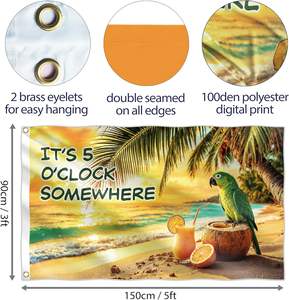 Drapeau drô<span class=keywords><strong>le</strong></span> avec l'inscription « C'est 5 <span class=keywords><strong>heures</strong></span> quelque part » et un perroquet |   Bannière en polyester 110D double face 3x5 pieds |   2 œillets en laiton pour fête tropicale sur la plage - Product Image 5