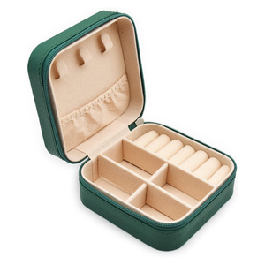 Portable Mini Gold Rectangle Leather Jewelry <b>Storage</b> Organizer for Women Multi-functional <b>Folding</b> Case Store Earrings Necklace - Product Image 1