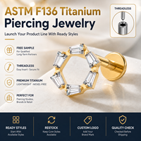Perhiasan tindik JiaXin ASTM F136 Titanium Grade Implant, tanpa ulir, flat back, labret stud, untuk bibir, helix, conch, dengan inlay zircon berbentuk hati, ukuran 16G