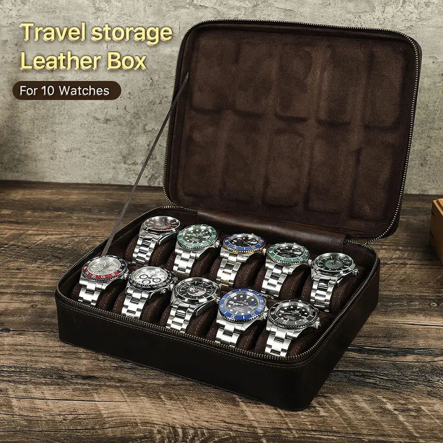 10 Slots Family Travel Leder Uhren box Organizer Luxus Herren uhr Display Aufbewahrung koffer