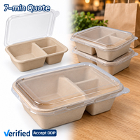 Boîte rigide en bagasse de canne à sucre SOTON avec couvercle et poignée, jetable, à deux compartiments, pour repas, bento, 750 ml, pour hôtel, buffet
