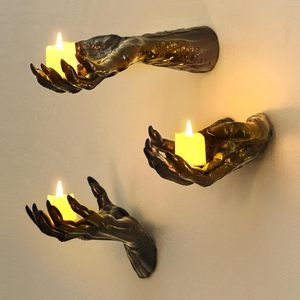 Heysey Halloween - Decoración de Pared con Manos Espeluznantes, 3 Piezas de Manos de Vinilo con Portavelas LED Perforados para Regalos - Product Image 2