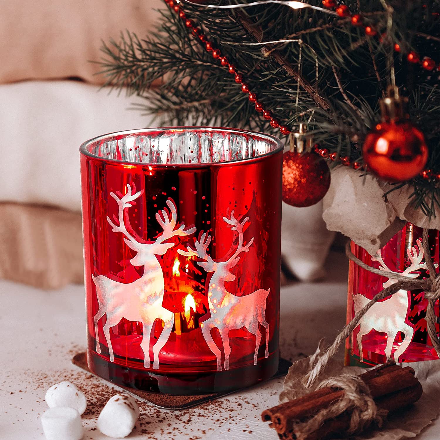 Christmas Votive Candle Holders Set of 3, Glass Tea Light Holder for Christmas Holiday Wedding Party