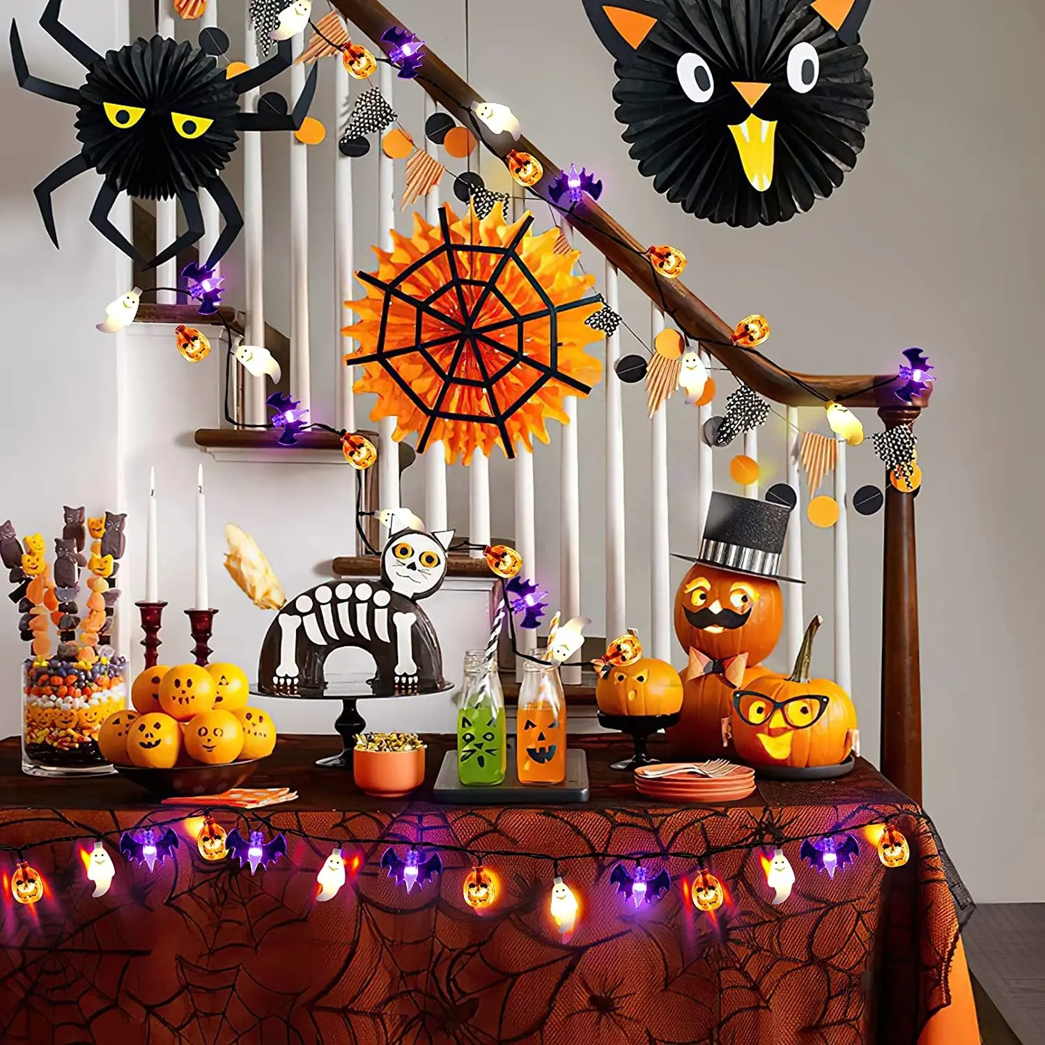 Хэллоуин, Череп, призрак, летучая мышь, СВЕТОДИОДНАЯ Декоративная гирлянда, украшение для спальни, Светодиодные Праздничные огни