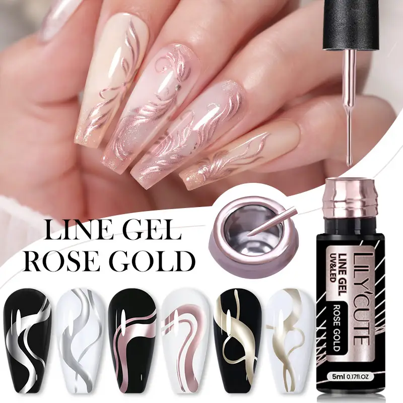 LILYCUTE Gold Silver Color Metálico Nail Paint Gel Liner Espelho Cromado Efeito Liner Gel Polonês Nail Art com logotipo personalizado