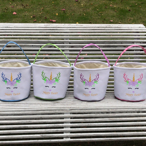 Cestas <span class=keywords><strong>de</strong></span> Pascua <span class=keywords><strong>de</strong></span> Unicornio Multicolores, Adornos Personalizados para el Hogar, Conejito Bordado, Cubo para la Búsqueda <span class=keywords><strong>de</strong></span> Huevos <span class=keywords><strong>de</strong></span> Pascua - Product Image 1