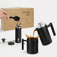 Tenrey Coffret Cadeau 4 Pièces : Cafetière à piston en acier inoxydable, Moulin à café manuel, Tasse à café, Kit de préparation du café
