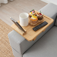 Plateau d'accoudoir de canapé en bambou à clipser avec pieds à ressort, table universelle pour canapé, pour boissons, collations et télécommande