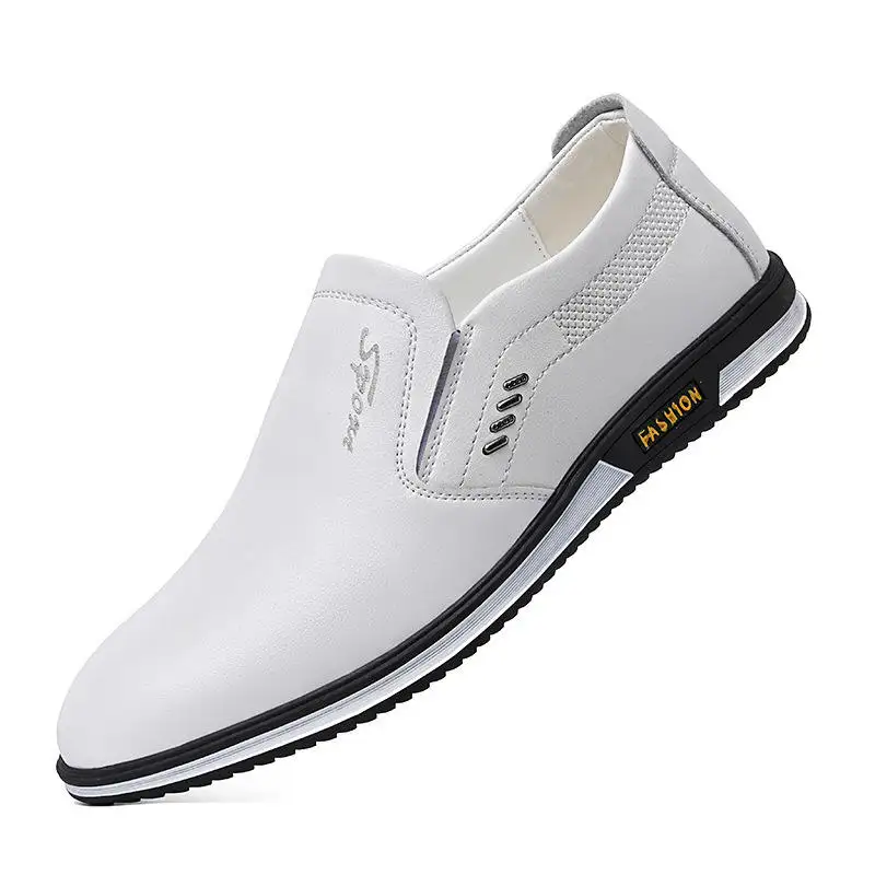 Men's Breathable British Leather Shoes Men White Leather Shoes Slip-on Dress Low Price Wholesale Factory Shoes