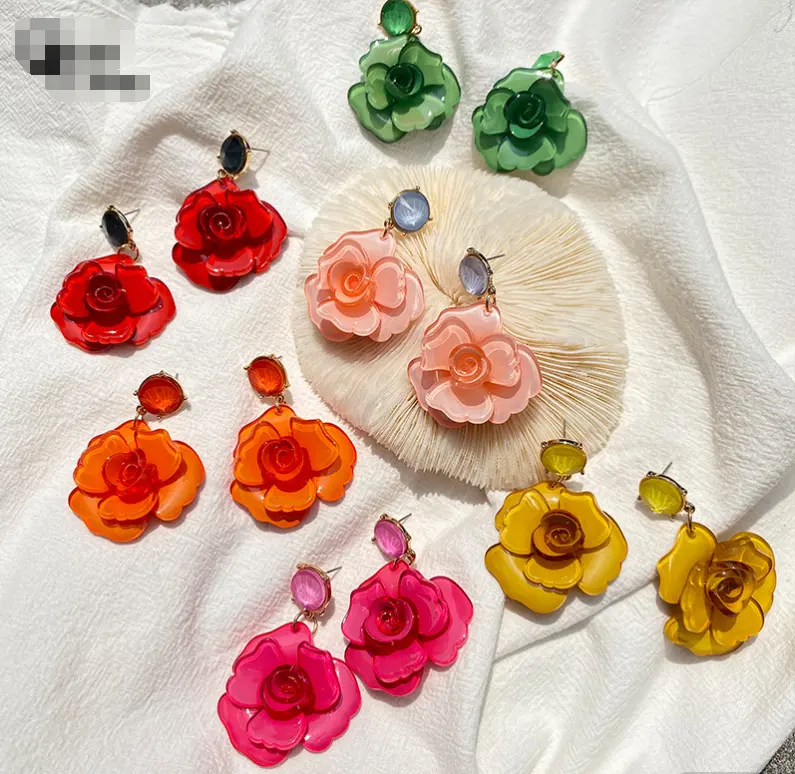 wholesale 2022 newest exaggerated earrings big resin flower dangle earrings women large earrings party jewelry