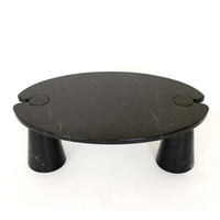 KUMUSI FURNITURE Table basse en marbre naturel noir et blanc de style italien Table basse ovale pour salon Table basse pour thé