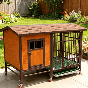 Outdoor Dog Kennel with <strong>Run</strong> Mobile Weatherproof Dog House with Wheels Easy to Clean for <strong>Garden</strong> Use - Product Image 1