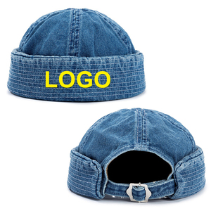 Demin Retro Algodón Sin Visera Hombres y Mujeres Brimless Cowboy Rolled Cuff Harbour No Brim Caps Sombreros Docker Cap - Product Image 1