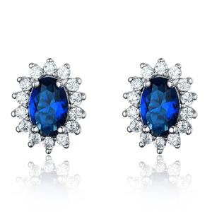 Pendientes de Botón Ovalados de Plata de Ley 925 de Lujo con Zafiro, Joyería de Compromiso y Boda con Circonita Azul para Mujer, Venta al por Mayor - Product Image 1