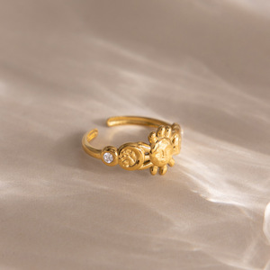 Sun <b>Moon</b> Face Zircon Open <b>Ring</b> 18K Gold Plated Stainless Steel Unisex Jewelry Gift - Product Image 4