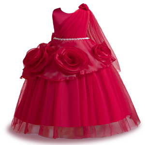 Robe de Mariage Fille Style Europé<span class=keywords><strong>en</strong></span> à Fleurs Roses Robe de Soirée Banquet <span class=keywords><strong>en</strong></span> <span class=keywords><strong>Tulle</strong></span> Moelleux Robes Élégantes à Une Épaule pour Grandes Filles 12 Ans - Product Image 6