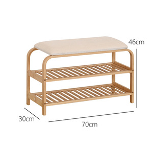 Double Layer Shoe Bench With <b>Cushion</b> <b>Storage</b> Rack For Entryway Foyer 70x30x46cm - Product Image 5