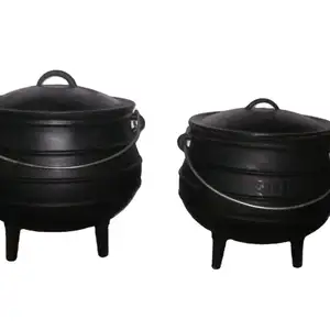 Pot de pojie noir en fonte brute, pot de pojie à trois pieds