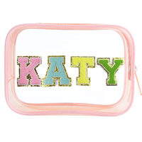 Sac de maquillage matelassé avec lettres roses, 10 pièces, pochette de soin de peau, en PVC, pour voyage, sacs cosmétiques transparents pour femmes