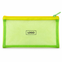 Pochette à crayons en maille vert lime avec impression de lettres et fermeture éclair pour fournitures scolaires et de bureau