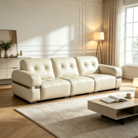 Ensemble de canapés en cuir véritable et bois pour salon, canapé nuage en cuir pleine fleur, mobilier de salon