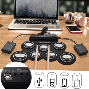 Juego de batería electrónica USB Roll-Up Silicon Drums Pad Digital plegable eléctrico portátil tamaño compacto <span class=keywords><strong>Kit</strong></span> práctica manual con Pedal - Product Image 4