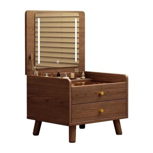 Mini <b>Makeup</b> Table Solid Wood With Drawer Natural Walnut Color Bedroom <b>Vanity</b> Dressing Table For Adults - Product Image 4