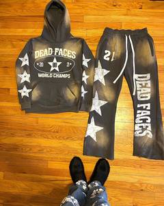 ชุดเซ็ตแทรคสูทผู้ชายไซส์ใหญ่ 2 ชิ้น เสื้อฮู้ดซิปพิมพ์ลายสไตล์วินเทจ พร้อมกางเกงขายาวผ้ายืดแบบย้อมสีเอซิด - Product Image 5