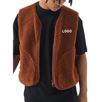 Gilet en molleton vintage de haute qualité, patchs en caoutchouc, logo, fermeture éclair chaude en sherpa, coupe courte, veste pour homme