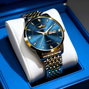 New fashion stainless steel butterfly-fastened men's business casual quartz slim calendar watch - Product Image 6