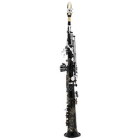 Bb Straight Soprano Saxophone Adjustable Bakelite Head Black Nickel Plated Body Silver Plated Keys Professional Woodwind