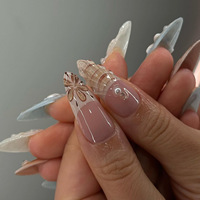 Uñas Postizas 3D con Diseño de Océano, Forma Almendrada, Largas, Removibles, con Estrellas de Mar, Conchas y Perlas, para Fiestas en la Playa, Venta al Por Mayor