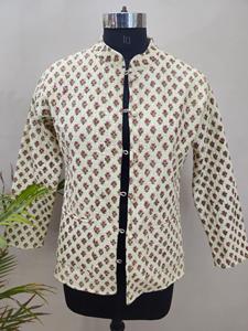 Bohemian Autumn Woven Cotton Reversible Quilted <b>Jacket</b> for <b>Women</b> <b>Vintage</b> Handmade Block Printed Breathable RajhansExport - Product Image 2