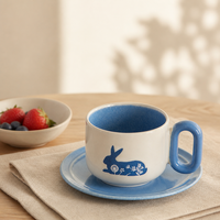 Vaisselle en céramique motif lapin de printemps, vaisselle en grès pastel floral, impression personnalisée, décoration de table pour la saison de Pâques, service de table en gros