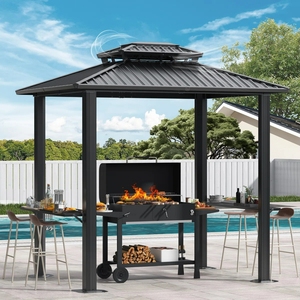 Dwoo Outdoor Patio Aluminum Frame Barbecue Pergola Galvanized Steel Double Roof 6x8ft Hardtop Gazebo DWG0009-TD <b>Garden</b> Gazebo - Product Image 3