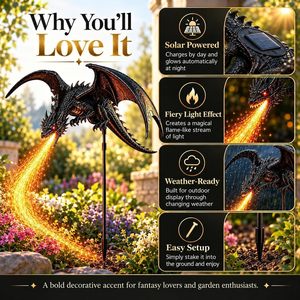 <b>Solar</b> Dragon Garden <b>Light</b> Gothic Winged Stake Led <b>Flame</b> <b>Effect</b> Water Resistant Outdoor Decor - Product Image 2