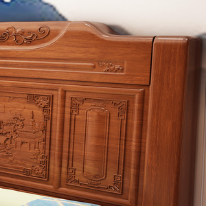 Dazhang Jiaju Chinese Style Solid Wood Double Bed 1.5m 1.8m Hand Carved Storage <b>Headboard</b> Master Bedroom Furniture - Product Image 3