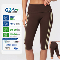 Pantalones Capri de Yoga para Mujer, con Cintura Plegable, Contraste Lateral, Control de Abdomen, Diseño Personalizado de Fabricante OEM, Marca Privada