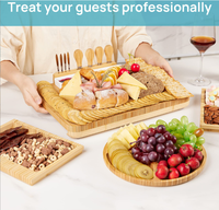 Ensemble de planches à fromage en bambou et bois, planche à découper en bambou de style occidental avec couteau et fourchette en ardoise, plateau à fromage en bambou