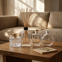 Flacon diffuseur de parfum en verre transparent gaufré de luxe, rond, ovale, rectangulaire, 100 ml, 150 ml, 200 ml, vide, avec bouchons métalliques