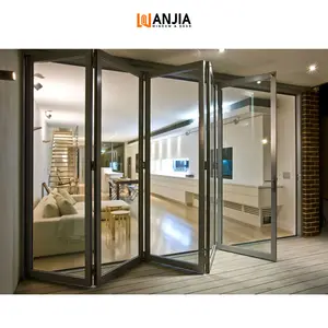 WANJIA, puerta de acordeón de Patio de estilo americano personalizada, puertas de aluminio de doble vidrio, puertas plegables de vidrio insonorizadas impermeables