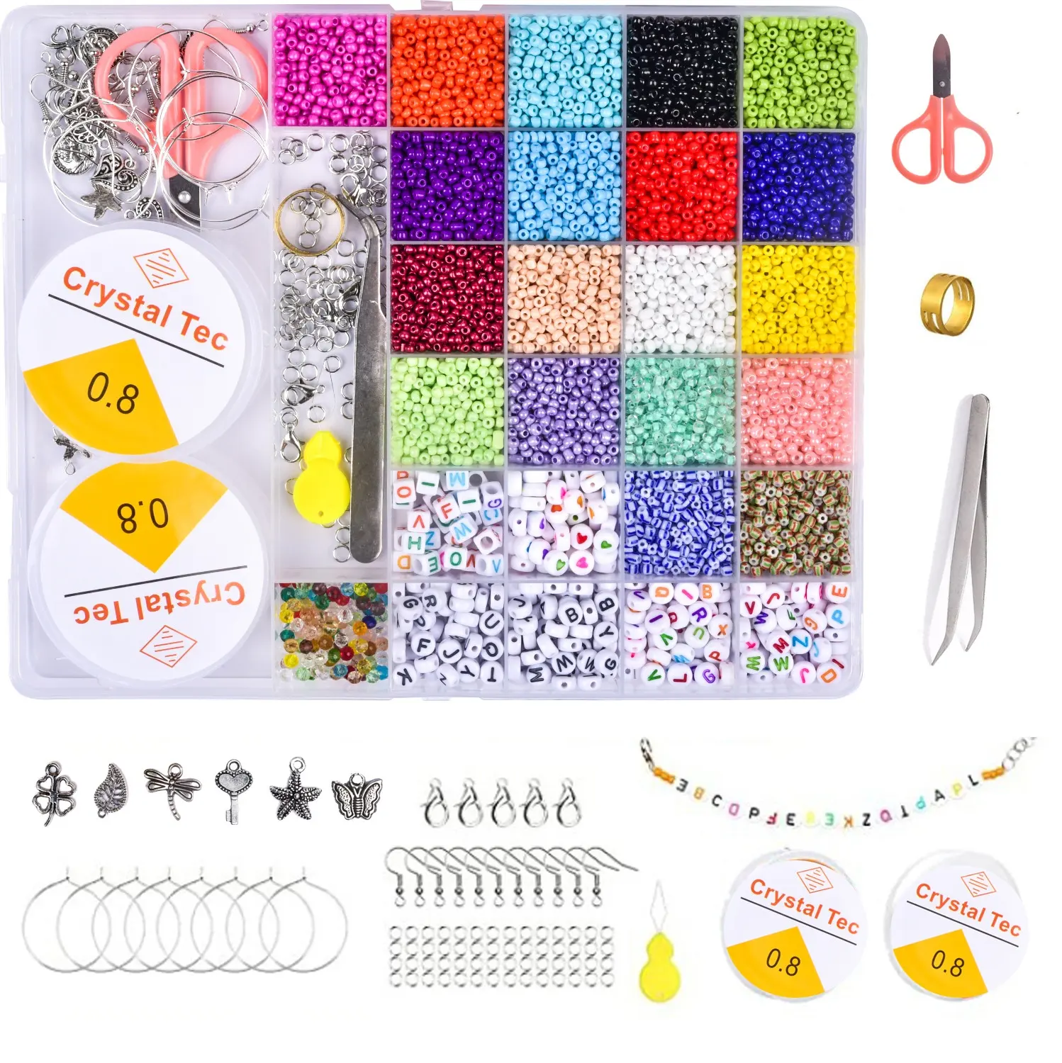 2mm multicolore fai da te Kit di perline assortite lettera perline di vetro per la creazione di gioielli bracciale collana orecchino