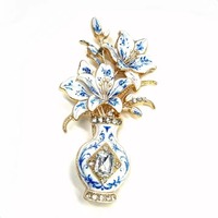 Bros Pin Bunga Lily Enamel Vintage Berhiaskan Kristal Rhinestone, Pin Kerah Bunga dari Paduan Logam, Lencana Buket Bunga, Perhiasan Wanita, Hadiah