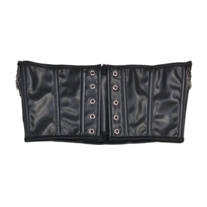 Black PU Leather Waist Trimmer Lace Up Corset Belt Tassel Shapewear Waist Cincher for <b>Women</b> - Product Image 2