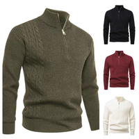 Suéter de Punto Grueso y Cálido con Cuello Alto y Media Cremallera, Estilo Old Money de Lujo, con Logotipo Personalizado, para Hombre, Invierno, Oficina